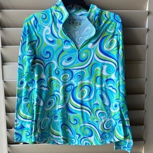 IBKUL Aqua & Blue Swirl Long Sleeve Zip Pullover